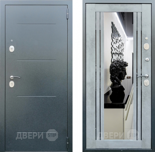 Входная металлическая Дверь Престиж Люкс с зеркалом Бетон в Кашире