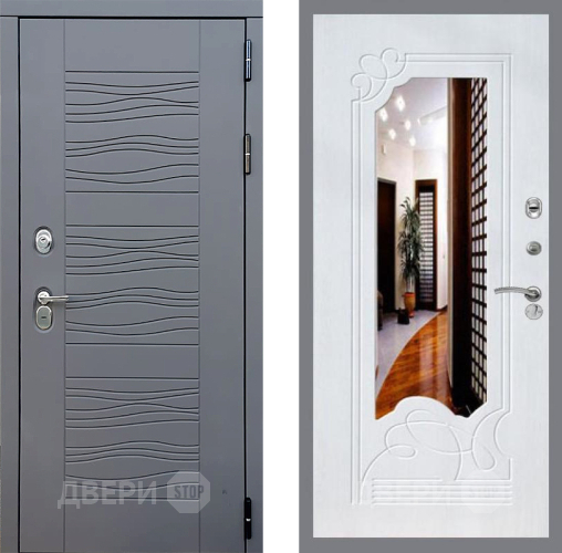 Входная металлическая Дверь Стоп СКАНДИ ЗкркалоФЛ-147 Ясень белый в Кашире