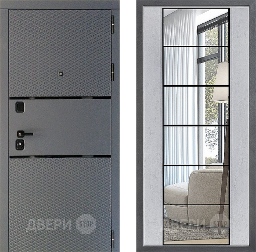 Входная металлическая Дверь Дверной континент Диамант Дизайн ФЛЗ-2 Зеркало Бетон светлый в Кашире