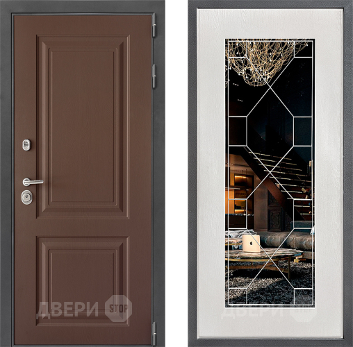Входная металлическая Дверь Дверной континент ДК-3/729 ФЛ-Тиффани Зеркало Белое дерево в Кашире