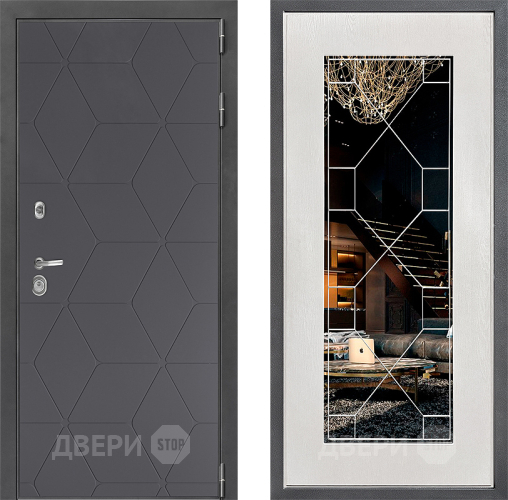 Входная металлическая Дверь Дверной континент ДК-3/744 ФЛ-Тиффани Зеркало Белое дерево в Кашире