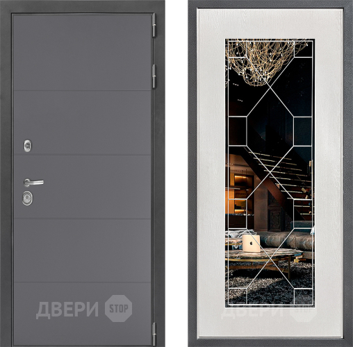 Входная металлическая Дверь Дверной континент ДК-3/649 ФЛ-Тиффани Зеркало Белое дерево в Кашире