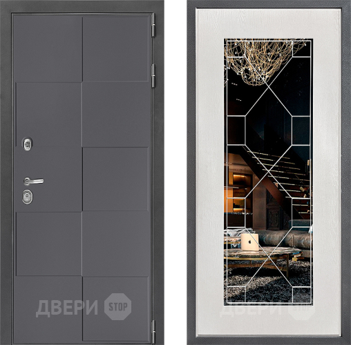 Входная металлическая Дверь Дверной континент ДК-3/606 ФЛ-Тиффани Зеркало Белое дерево в Кашире