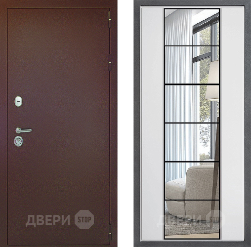 Входная металлическая Дверь Дверной континент Рубикон Медь Дизайн ФЛЗ-2 Зеркало Белый софт в Кашире