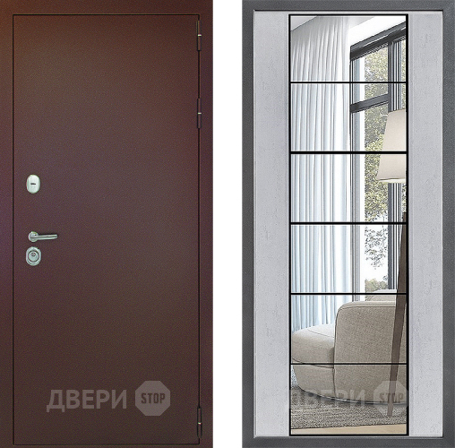 Входная металлическая Дверь Дверной континент Рубикон Медь Дизайн ФЛЗ-2 Зеркало Бетон светлый в Кашире