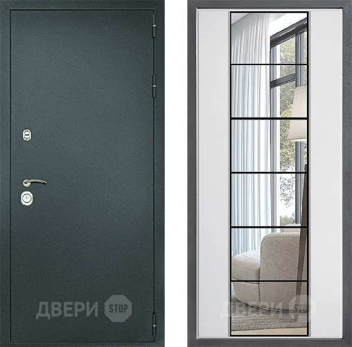 Входная металлическая Дверь Дверной континент Рубикон Серебро Дизайн ФЛЗ-2 Зеркало Белый софт в Кашире