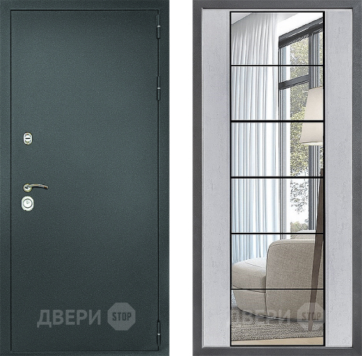 Входная металлическая Дверь Дверной континент Рубикон Серебро Дизайн ФЛЗ-2 Зеркало Бетон светлый в Кашире