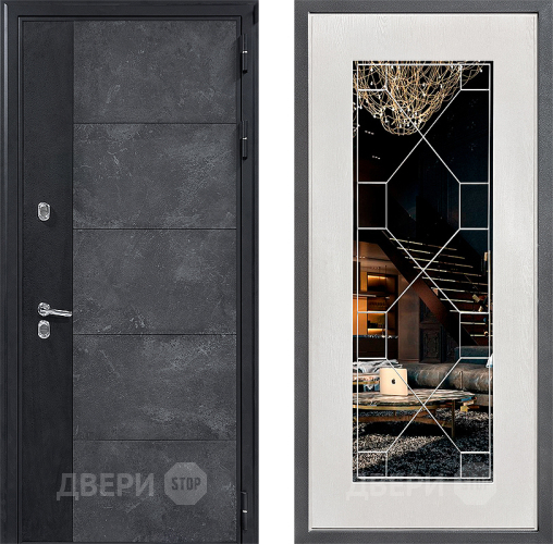 Дверь Дверной континент ДК-15 Бетон ТЕРМО ФЛ-Тиффани Зеркало Белое дерево в Кашире
