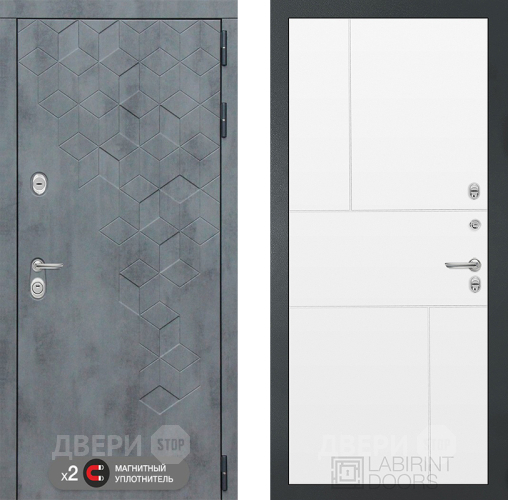 Входная металлическая Дверь Лабиринт (LABIRINT) Бетон 21 Белый софт в Кашире