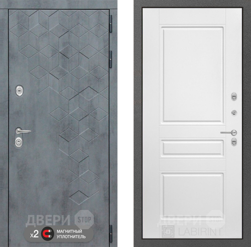 Входная металлическая Дверь Лабиринт (LABIRINT) Бетон 03 Белый софт в Кашире