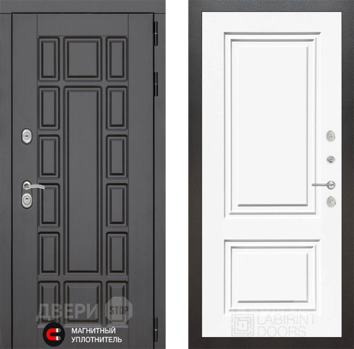 Входная металлическая Дверь Лабиринт (LABIRINT) New York 26 Белый (RAL-9003) в Кашире