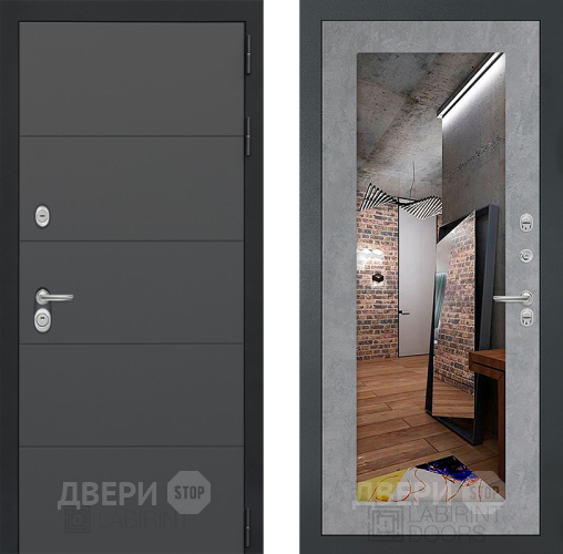 Дверь Лабиринт (LABIRINT) Art Зеркало 18 Бетон светлый в Кашире