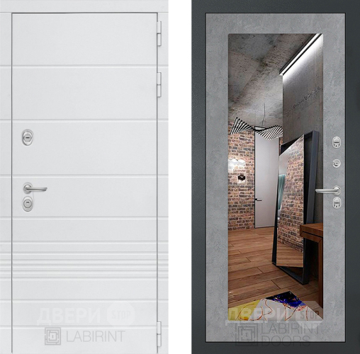 Входная металлическая Дверь Лабиринт (LABIRINT) Трендо Зеркало 18 Бетон светлый в Кашире