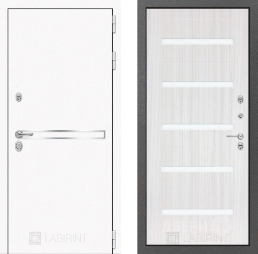 Входная металлическая Дверь Лабиринт (LABIRINT) Лайн White 01 Сандал белый в Кашире