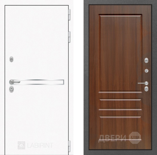 Входная металлическая Дверь Лабиринт (LABIRINT) Лайн White 03 Орех бренди в Кашире
