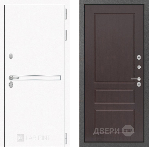 Входная металлическая Дверь Лабиринт (LABIRINT) Лайн White 03 Орех премиум в Кашире