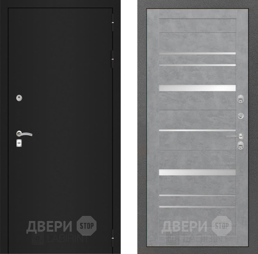 Входная металлическая Дверь Лабиринт (LABIRINT) Classic шагрень черная 20 Бетон светлый в Кашире