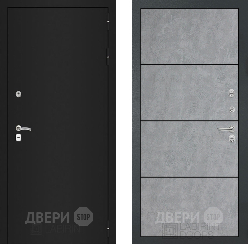 Входная металлическая Дверь Лабиринт (LABIRINT) Classic шагрень черная 25 Бетон светлый в Кашире