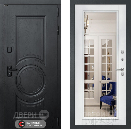 Дверь Лабиринт (LABIRINT) Гранд Зеркало Фацет с багетом Белый софт в Кашире