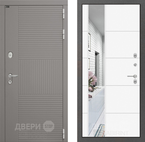 Входная металлическая Дверь Лабиринт (LABIRINT) Формо Зеркало 19 Белый софт в Кашире