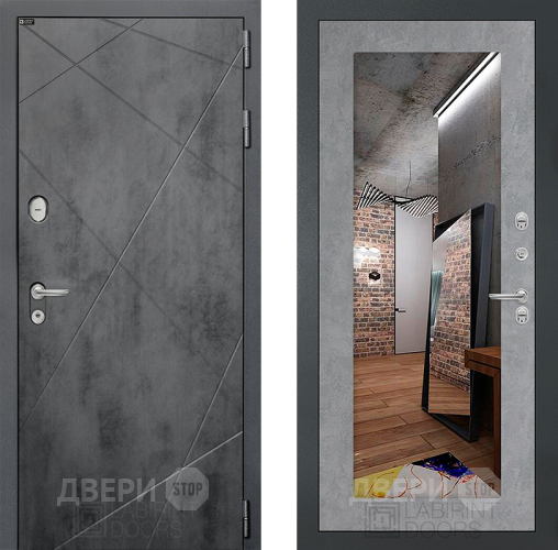 Входная металлическая Дверь Лабиринт (LABIRINT) Лофт Зеркало 18 Бетон светлый в Кашире