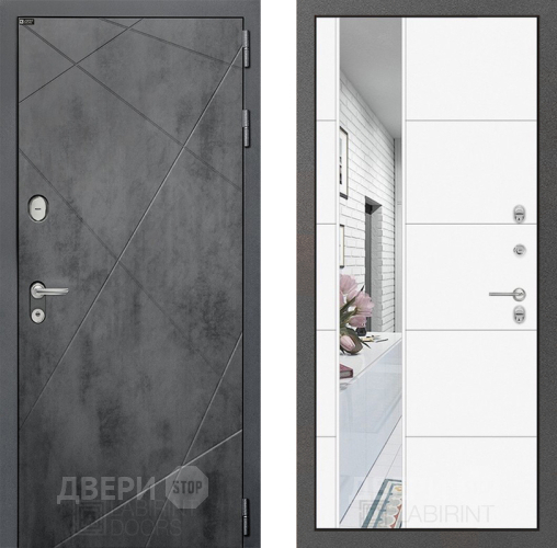 Входная металлическая Дверь Лабиринт (LABIRINT) Лофт Зеркало 19 Белый софт в Кашире