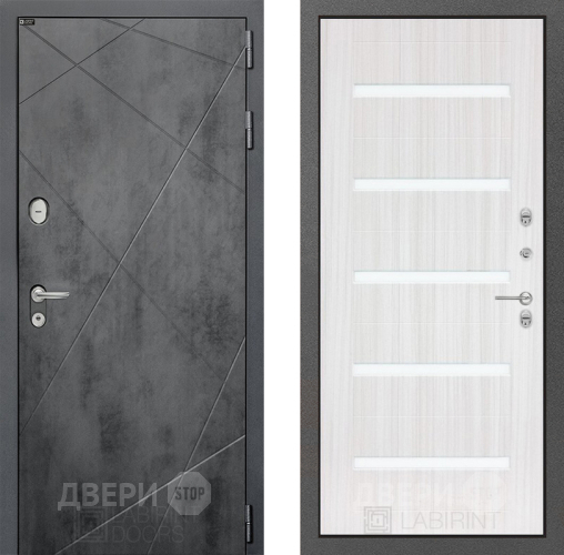 Входная металлическая Дверь Лабиринт (LABIRINT) Лофт 01 Сандал белый в Кашире