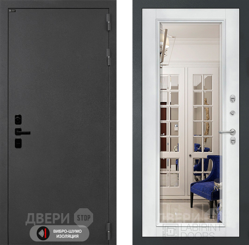 Дверь Лабиринт (LABIRINT) Acustic Зеркало Фацет с багетом Белый софт в Кашире