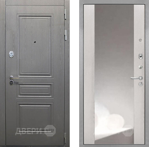 Входная металлическая Дверь Интекрон (INTECRON) Брайтон Графит ФЛЗ-516 Зеркало Сосна белая в Кашире