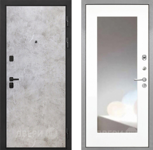 Входная металлическая Дверь Интекрон (INTECRON) Профит Black Мрамор Светлый ФЛЗ-120-М Зеркало Белый матовый в Кашире