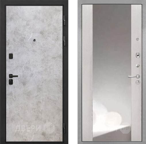 Входная металлическая Дверь Интекрон (INTECRON) Профит Black Мрамор Светлый ФЛЗ-516 Зеркало Сосна белая в Кашире