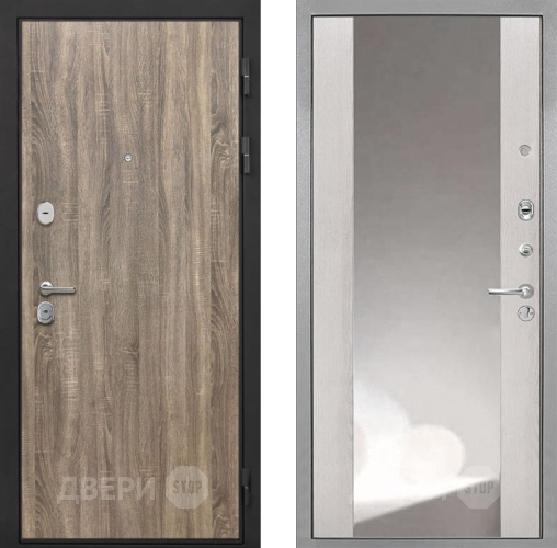 Входная металлическая Дверь Интекрон (INTECRON) Гектор Дуб Турин ФЛЗ-516 Зеркало Сосна белая в Кашире