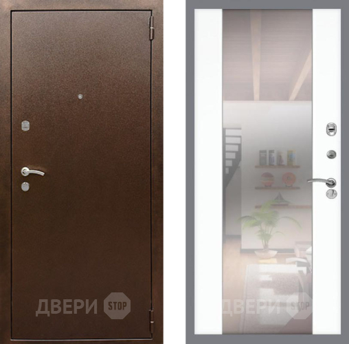 Входная металлическая Дверь Рекс (REX) 1А Медный Антик СБ-16 Зеркало Силк Сноу в Кашире