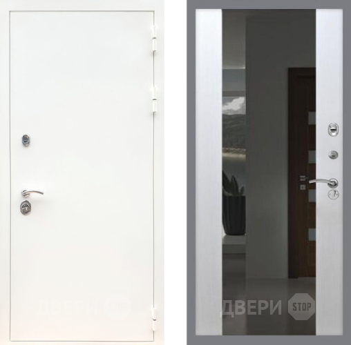 Входная металлическая Дверь Рекс (REX) 5 Белая Шагрень СБ-16 Зеркало Белый ясень в Кашире