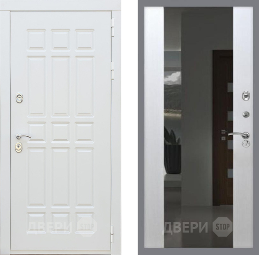 Входная металлическая Дверь Рекс (REX) 8 Силк Сноу СБ-16 Зеркало Белый ясень в Кашире