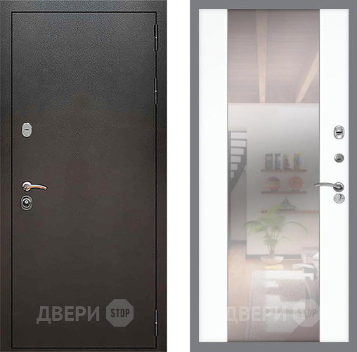 Входная металлическая Дверь Рекс (REX) 5 Серебро Антик СБ-16 Зеркало Силк Сноу в Кашире