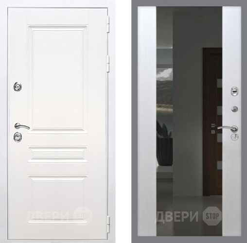 Входная металлическая Дверь Рекс (REX) Премиум-н Силк Сноу СБ-16 Зеркало Белый ясень в Кашире