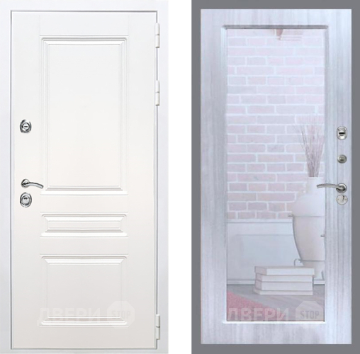 Входная металлическая Дверь Рекс (REX) Премиум-н Силк Сноу Зеркало Пастораль Сандал белый в Кашире