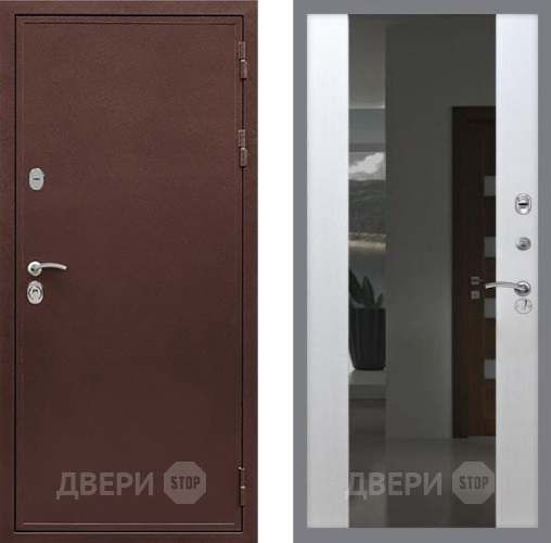 Входная металлическая Дверь Рекс (REX) 5 металл 3 мм СБ-16 Зеркало Белый ясень в Кашире